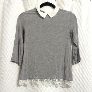 Bershka grey collared shirt with lace